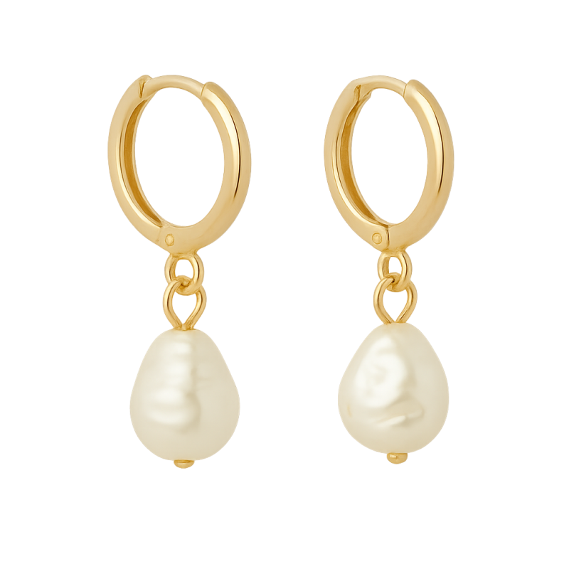 Argola folheada a ouro de pérola barroca