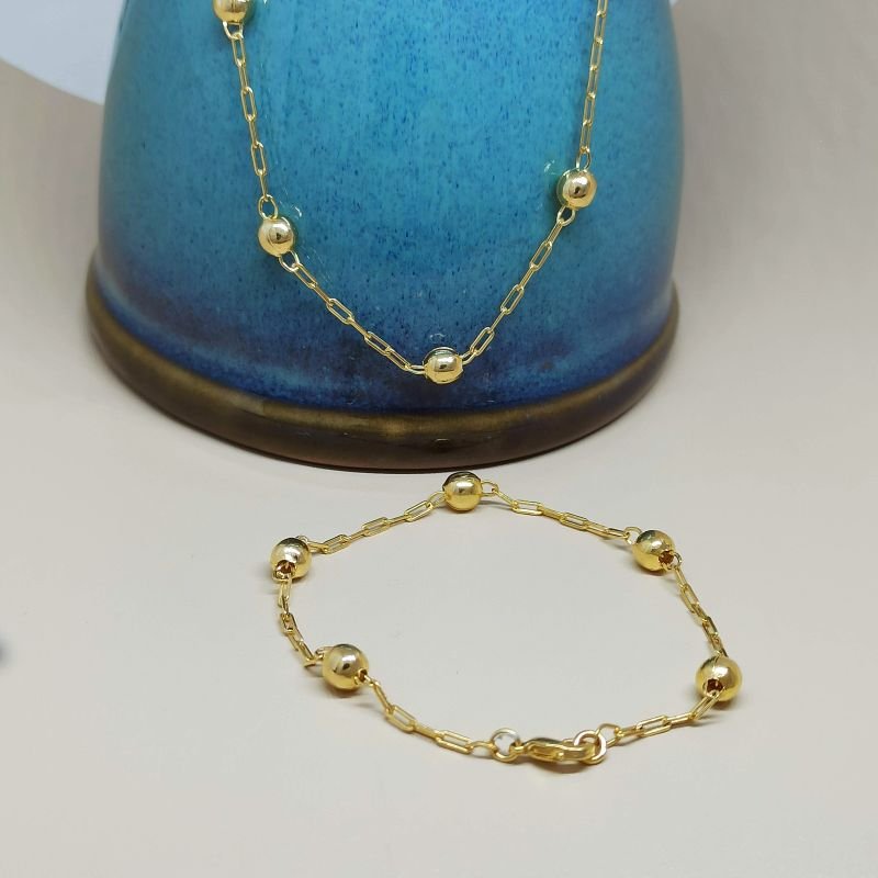 Pulseira de bolinha de elo tipo Cartier estendido