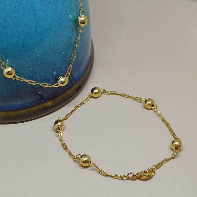 Pulseira de bolinha de elo tipo Cartier estendido