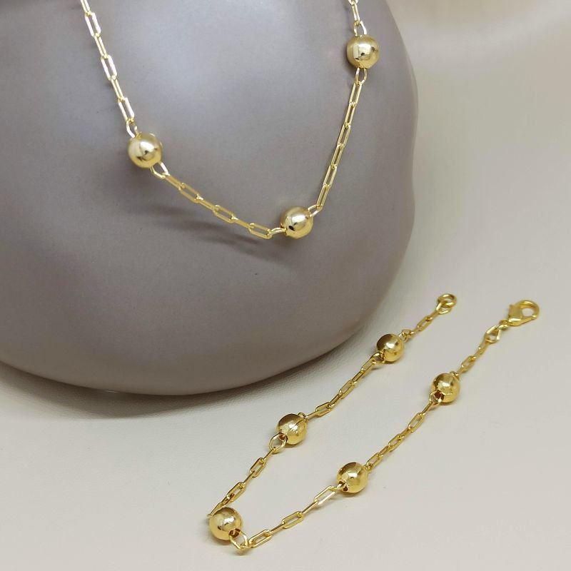 Pulseira de bolinha de elo tipo Cartier estendido