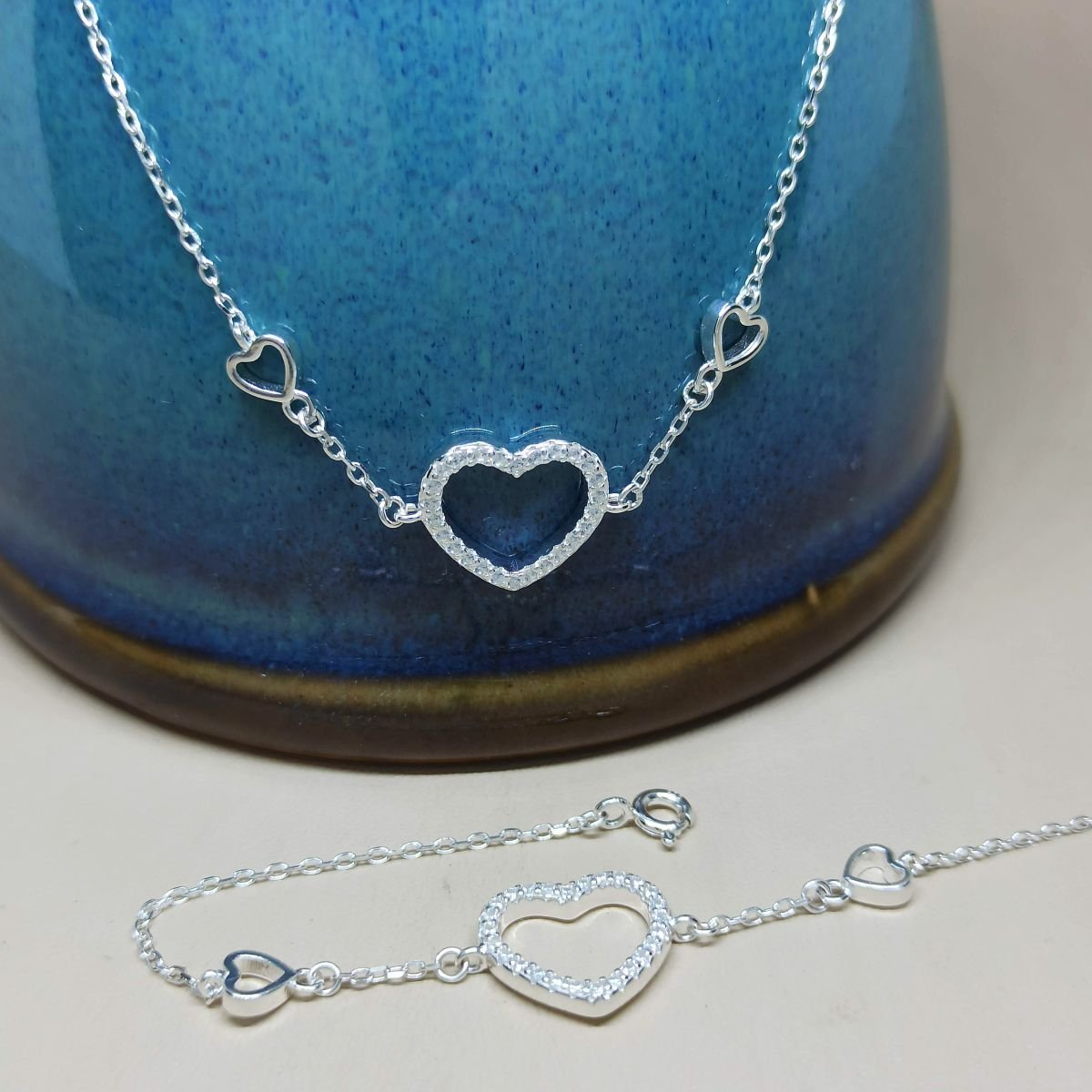 Pulseira de prata 925 com coração cravejado