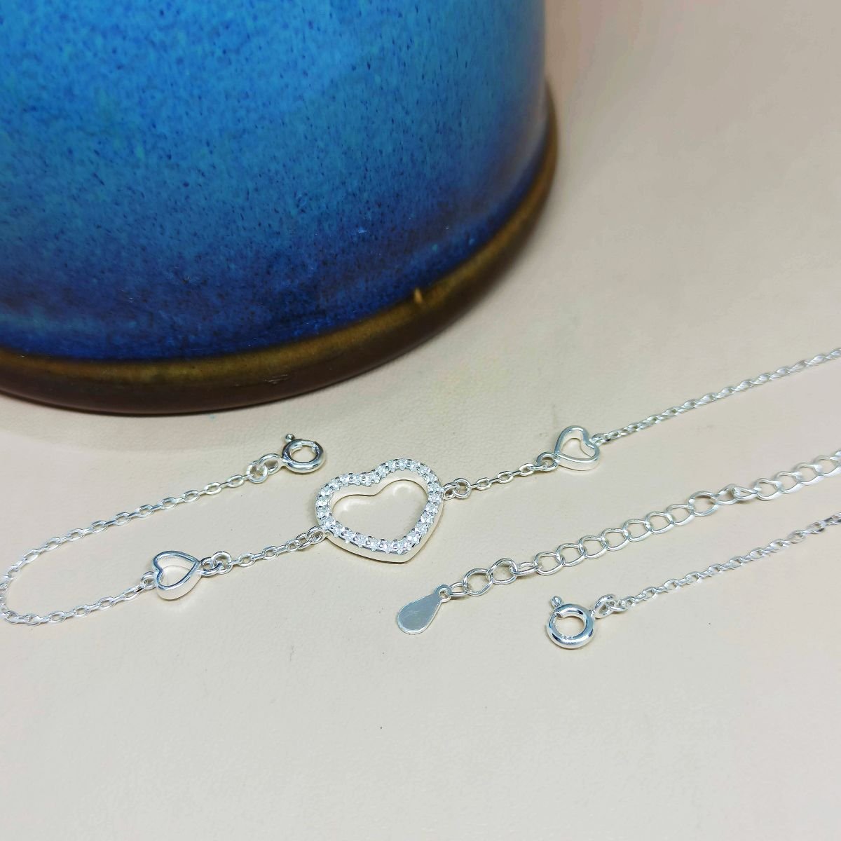 Pulseira de prata 925 com coração cravejado