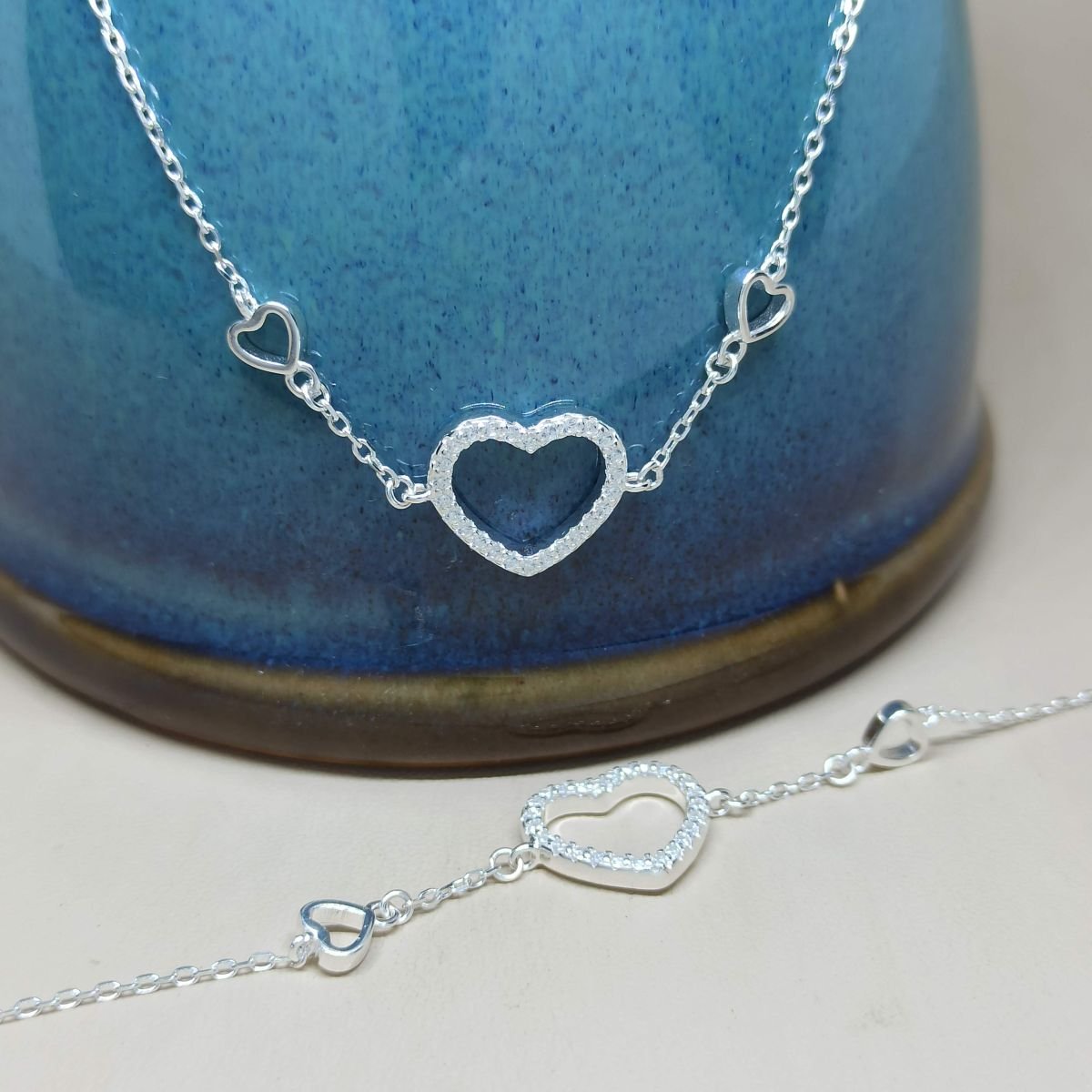 Pulseira de prata 925 com coração cravejado