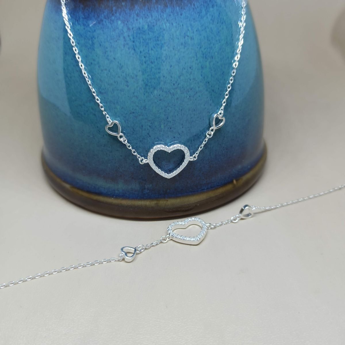 Pulseira de prata 925 com coração cravejado