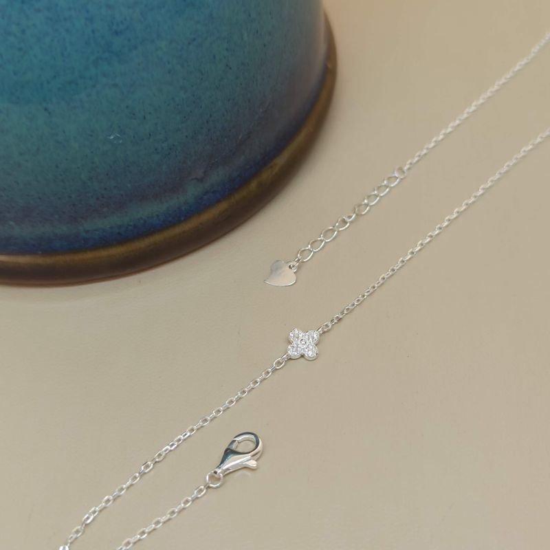 Pulseira de Prata 925 com Trevo Cravejado