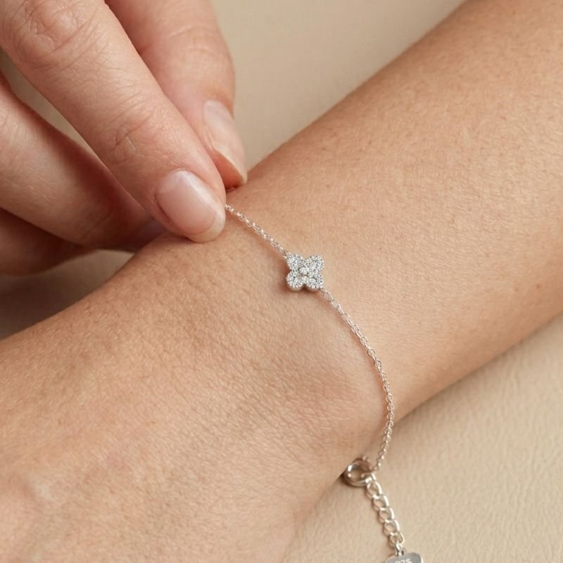Pulseira de Prata 925 com Trevo Cravejado