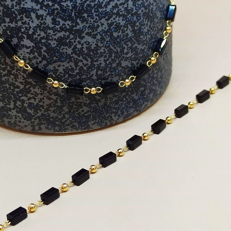 Pulseira folheada a ouro 'tijolinho' preto