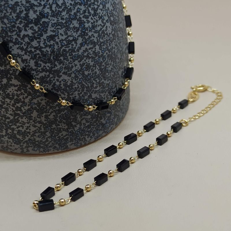 Pulseira folheada a ouro 'tijolinho' preto