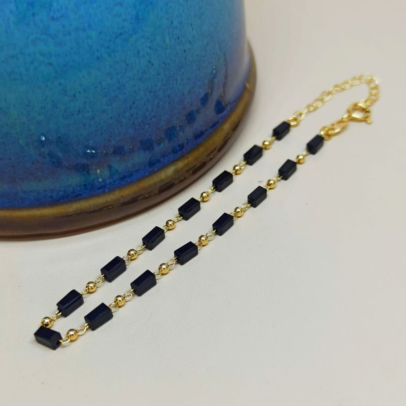 Pulseira folheada a ouro 'tijolinho' preto